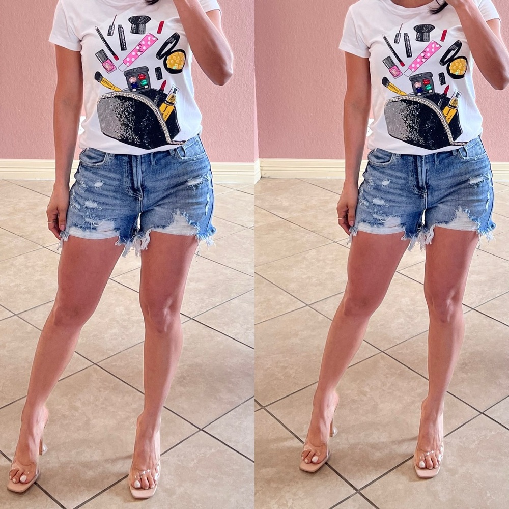 Ariel High Rise Denim Shorts - Picture 2 of 3